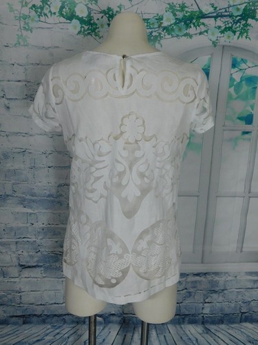 Banana Republic Solid White Lace Cut Out Woven Short Sleeve Blouse Top - 8 - Picture 4 of 6