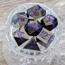 Sage's Rift Stones - Gloss Black Purple Metal Polyhedral Dice Set | Dnd RPG