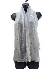 Women's Scarf Sheer Beige Colorful Sequins Rectangular 12/56"