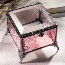 J Devlin Beveled Rose Pink Stained-Glass Keepsake / Jewelry Box  