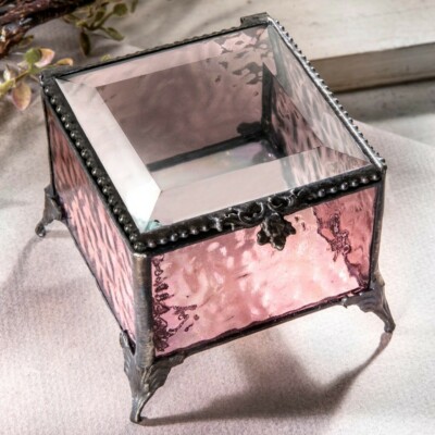  J Devlin Beveled Rose Pink Stained-Glass Keepsake / Jewelry Box ~~