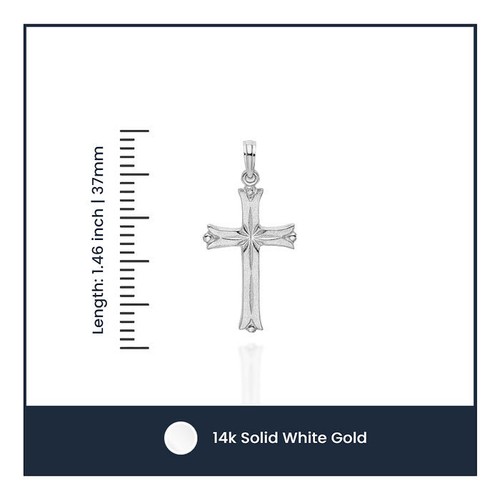 14K Solid White Gold Cross Starburst Necklace - Picture 4 of 12
