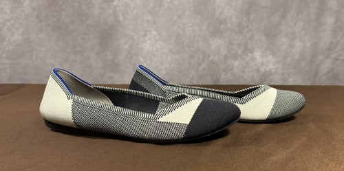 Rothy’s Flat Women Round Toe Buffalo Plaid Retired Black Gray Cream Sz 8.5 Used* - Picture 6 of 15