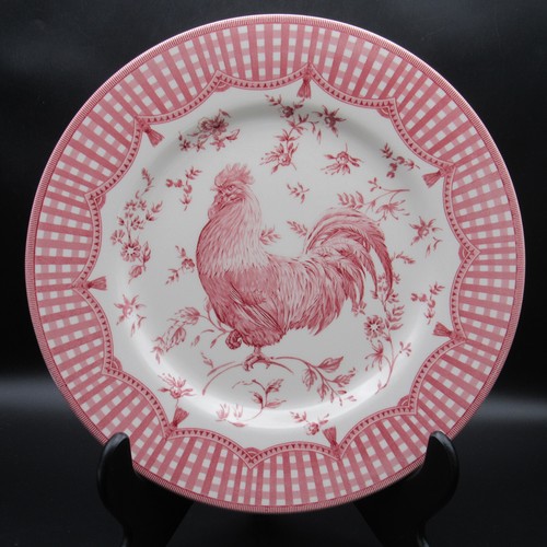 Queen's Rooster rot Speiseteller. 10 3/4" d, Churchill China, Toile & Gingham