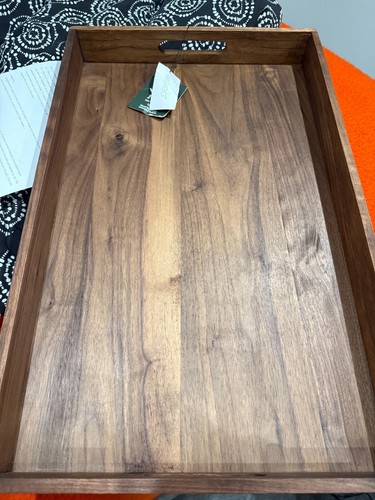 MAGIGO 22 x 14 Inches Large Rectangle Black Walnut Wood Ottoman Tray with Handle - Picture 2 of 5