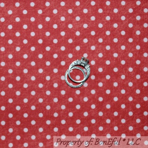 BonEful Fabric FQ Cotton Quilt Pink Coral Color Red Cream Rose Flower Polka Dot - Picture 12 of 13