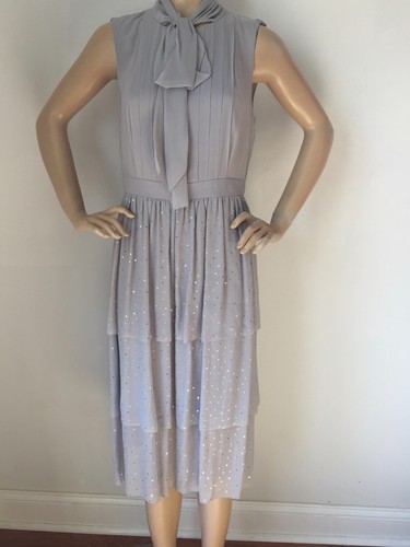 NWT St John Knit dress Size 10 Gray Mica 100% silk - Picture 2 of 10