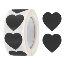 Heart Shaped Sticker 1" Self-Adhesive Love Label Black 500 Pcs