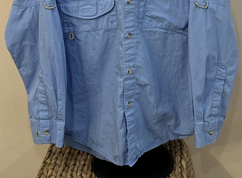 COLUMBIA Men's Shirt PFG Long Sleeve Fishing Vented Hiking Blue Pockets Large - Picture 3 of 7