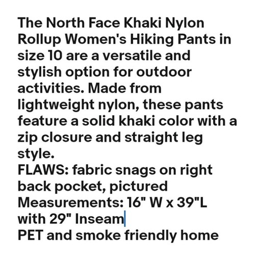 The North Face Khaki Nylon Rollup Women's Hiking Pants Size 10 (16"W X 39"L) - Picture 2 of 20