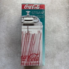 Vintage Coca Cola: 1992 large chrome & glass Straw dispenser new in box