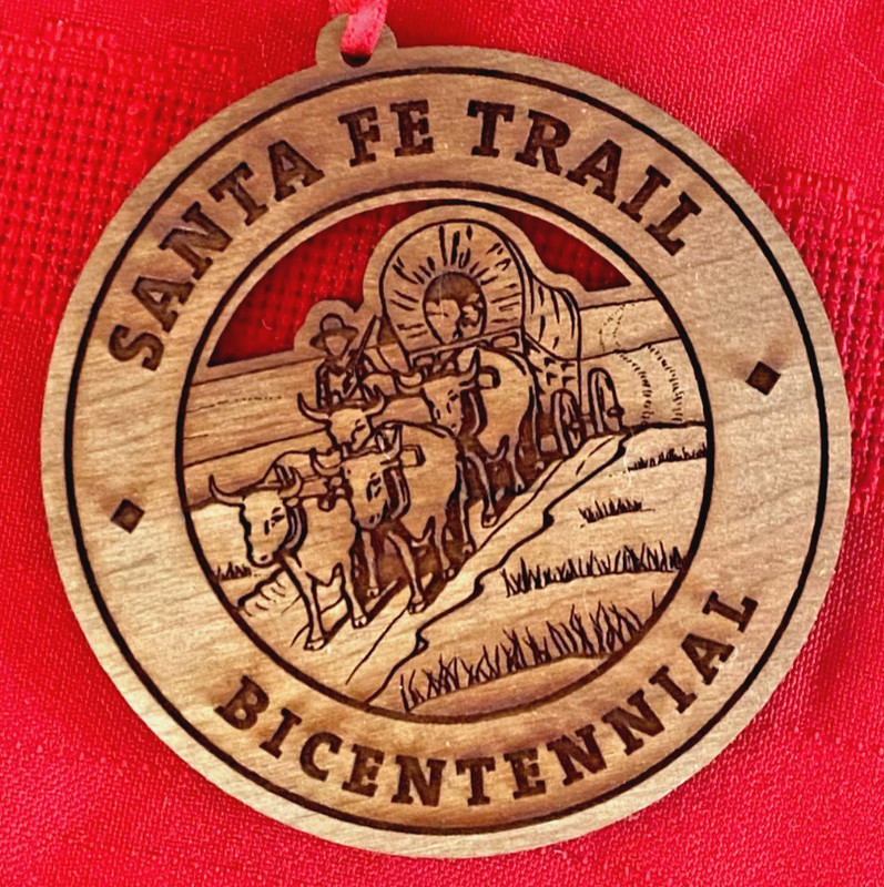 2021 Lazer Etched Recycled Wood Hanging Ornament Santa Fe Trail Bicentennial 3"