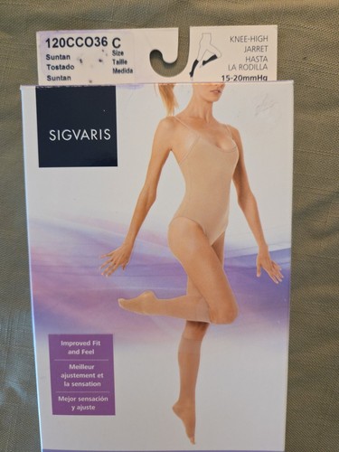 SIGVARIS WELL BEING OPEN TOE KNEE HIGH STOCKINGS 15-20 mmHg Suntan SIZE C - Picture 2 of 10