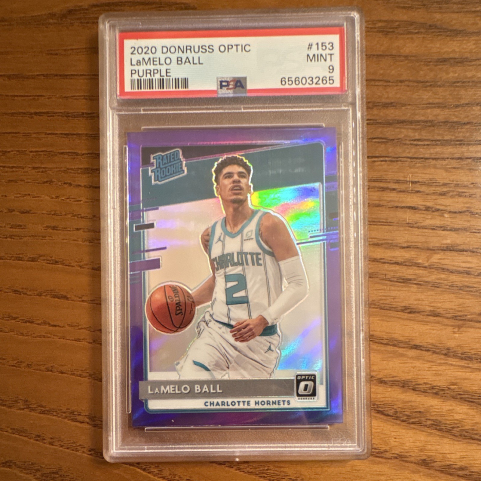 Panini 20-21 Donruss Optic LaMelo Ball #153 Purple Prizm Charlotte Hornets PSA 9
