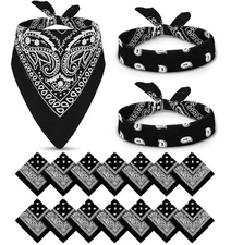  14 pieces Bandanas Paisley Print Novelty Headband Cowboy Headwraps Black