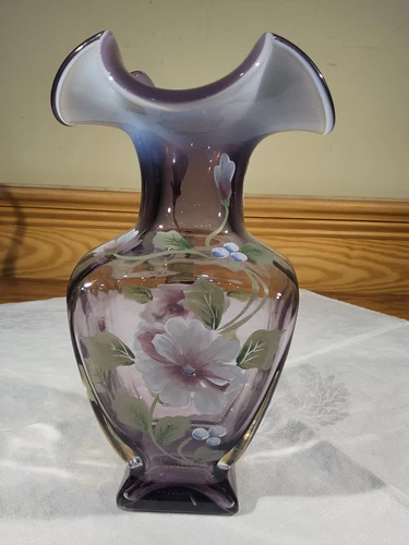 Fenton Plum Purple Amethyst Cased Glass Square Vase QVC Exclusive 2002 HP Grape