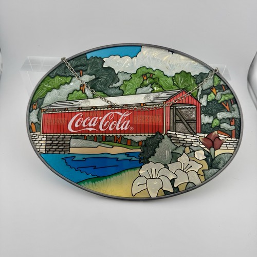 Coca-Cola Vitral Atrapasol Puente Cubierto Colgante Cuadro Ovalado 9x6.5 pulgadas - Imagen 7 de 10