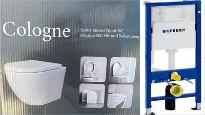 GEBERIT / VEREG Geberit Duofix Vorwandelement Komplettset + Wand-WC Cologne Spülrandlos WC Sitz