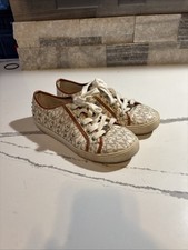 Authentic MICHAEL KORS Medici Girls Shoes SNEAKERS Ivory/Brown Signature size 4