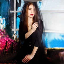 Derayee Halloween Hair Ornament Black Flower Crown Rose Veil