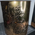 Vintage Weibro Embossed Copper Finished Metal Trash Can Mid-Century.