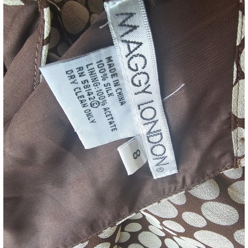 Maggy London Silk Halter Dress Brown Beige Polka Dot Midi Women's Size 8 - Picture 7 of 11