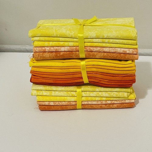 Fabric 100% Cotton Lot Of 3 Bundles W/5 FAT QUARTER Each Marbled Yellow & Orange - Picture 3 of 6