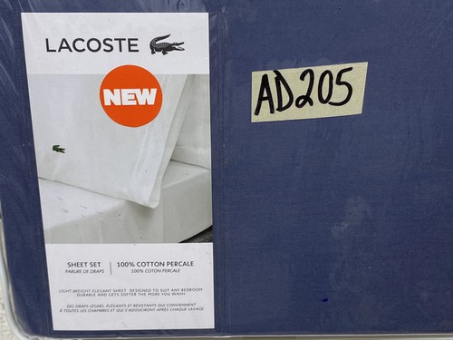 Lacoste Percale Solid King Bed Sheet Set 100% Cotton Vintage Indigo New - Picture 2 of 6