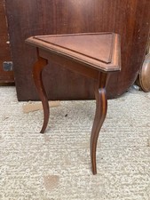 Vintage Antique Style Brown Wooden Triangular Side Table with Shaped Legs