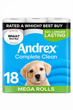 Andrex Complete Clean 18 Mega Toilet Rolls= 30 Standard Toilet Rolls, 50% Longer