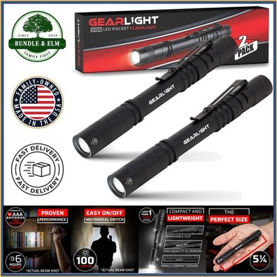 Dual Pack Pocket Flashlights with Non-Slip Grip, Perfect for Medical Inspections