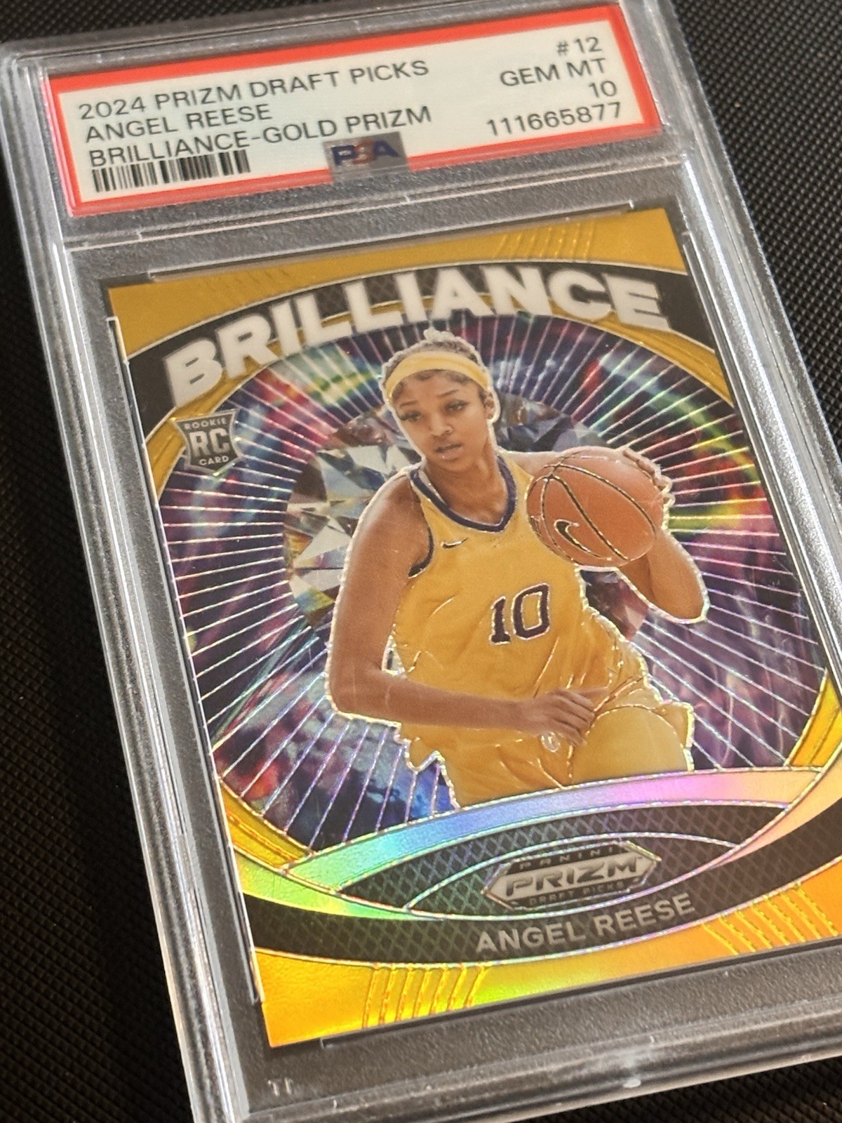 2024 Panini Prizm Draft Picks Angel Reese Brilliance Gold /10 PSA 10 RC view 2