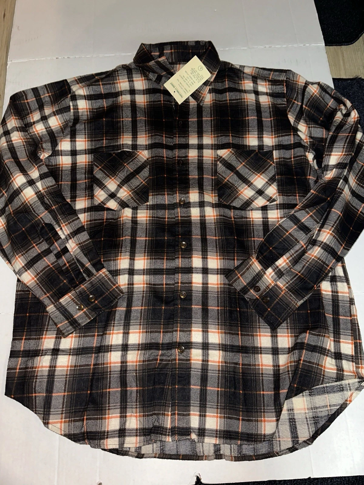 NWT 1980s Men’s Trails End Brown Flannel Shirt Plaid Rugged Traditional E10-18