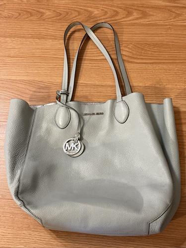 Michael Kors Mae Large East West Reversible Tote Bag Light Teal Metallic Silver - Picture 1 of 13