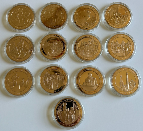 Franklin Mint Geschichte der USA ~ Bronzemedaillen mit Papieren ~ Posten von 13 ~ kostenloser Versand!