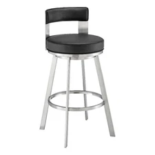 Ami 30 Inch Swivel Barstool Chair- Black Faux Leather- Stainless Steel