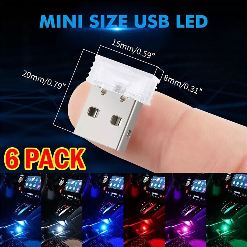 USB Atmosphere Light LED Mini Colorful Night Light Car Interior Lighting 2PC