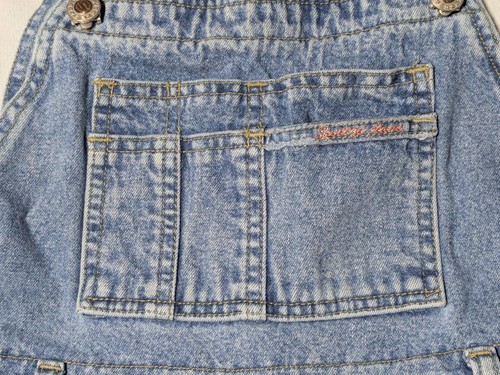 VTG SQUEEZE JEANS Girls Large Blue Cotton Cuffed Overall Shortalls - Picture 10 of 15