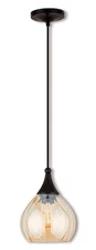 Livex Lighting 40615 Bronze Art Glass 1-Light Mini Pendant With Glass Shade