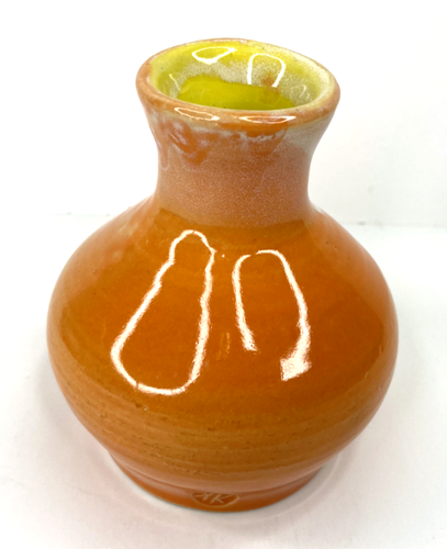 Studio Art Pottery Vase Orange Yellow Drip Glaze Heavy Signed KK 5" Tall MCM - Picture 7 of 11