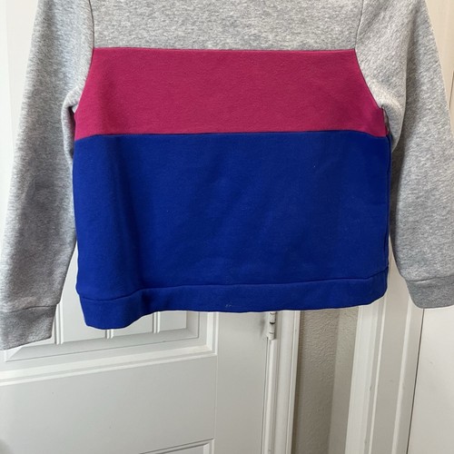 Adidas Colorblock Spellout Logo Gray Pink Blue Girls Youth Size 10/12 Sweater - Picture 9 of 9