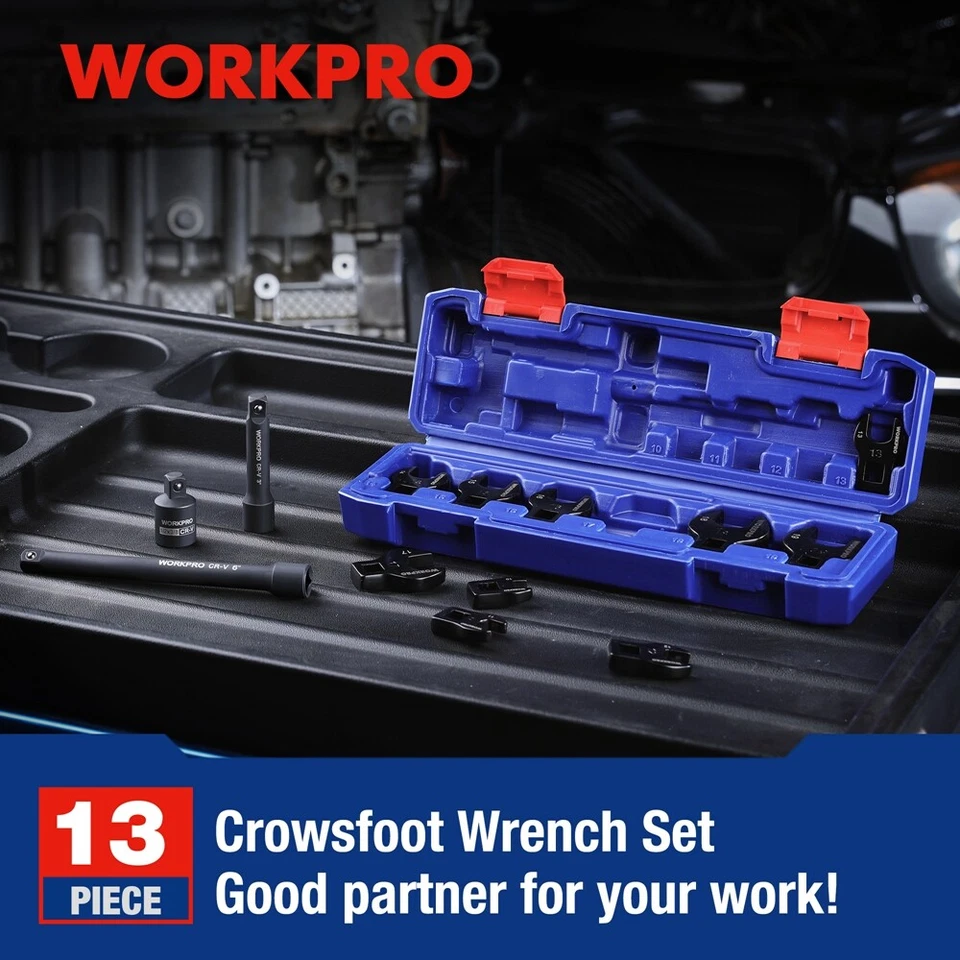 WORKPRO 13 PIEZAS 3/8" Juego de llaves de pie de gallo métricas Juego de llaves de pie de cuervo con estuche Foto 3 de 4