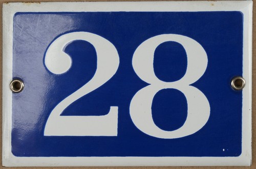 Old blue French house number 28 BIS door gate wall plate steel enamel sign - Picture 12 of 26