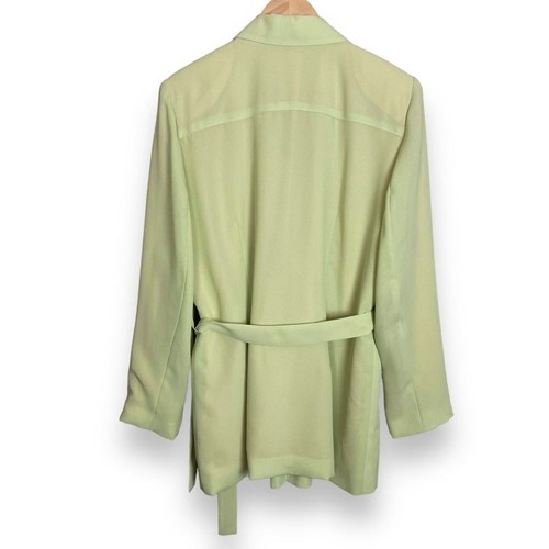 Pale Lime Green Jacket Blazer Women Boxy Belt Mod Retro Medium Layering Piece - Picture 2 of 10