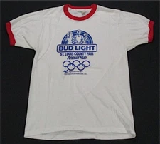 Rare VTG SCREEN STARS Bud Light St. Louis County Fair Run Ringer T Shirt 80s XL