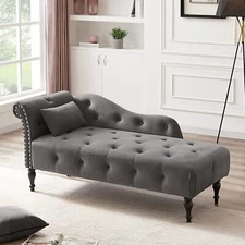 Tufted Upholstered Velvet Chaise Lounge Chairs Lounger Sleeper Single Sofa Bed