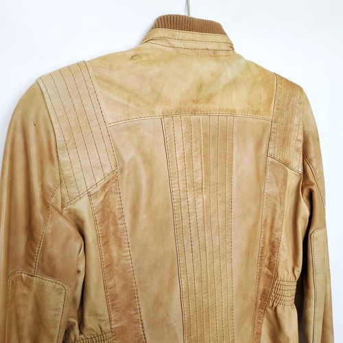 CHAQUETA RARA ZARA Vintage Cuero Suave Real Talla Pequeña Marrón Tostado Abrigo Estilo Moto - Imagen 11 de 16