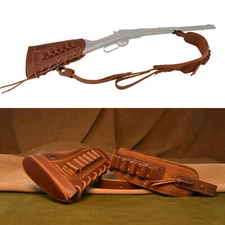 Set of Leather Rifle/Shotgun Buttstock with Ammo Sling for.22LR.30/30 12GA.30-06