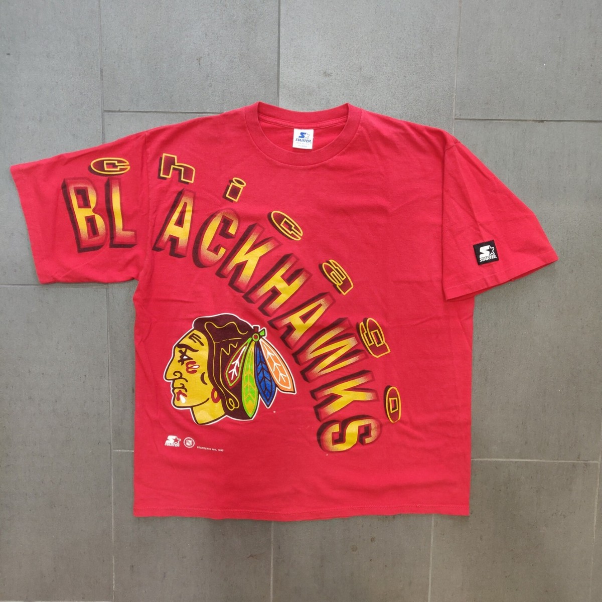 Vintage 90s Starter Chicago Blackhawks Big Arch Single Stitch Shirt Mens XL  USA