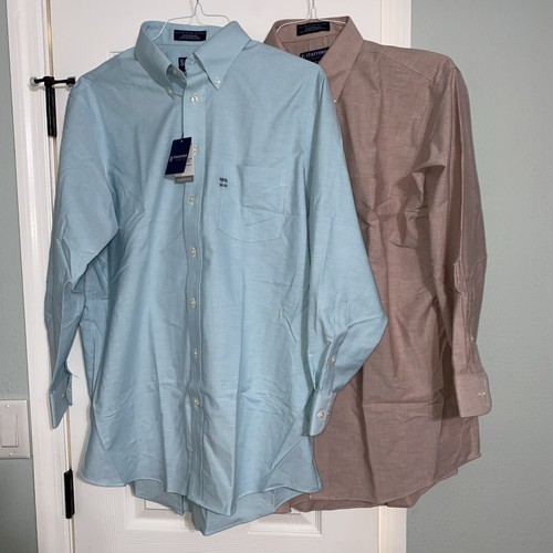 2 Stafford Essentials Mens Long Sleeve Button Up Shirt (16 32/33) Aqua Dr Orange